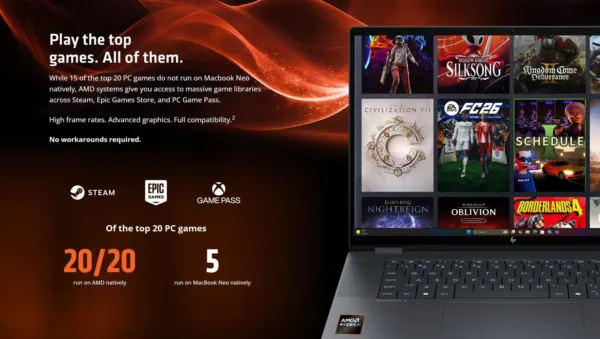 AMD Says MacBook Neo Can’t Run All Your Games While Ryzen-Based Laptops Can