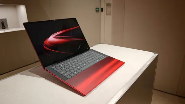 Ferrari and HP made a vivid red laptop with a transparent 'engine bay'